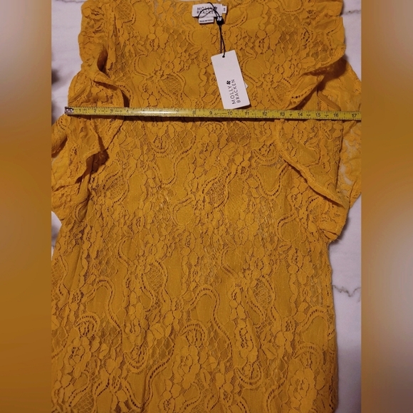 Molly Bracken Yellow Lace Sleeveless Ruffle Mini Dress Size Small - Picture 7 of 11